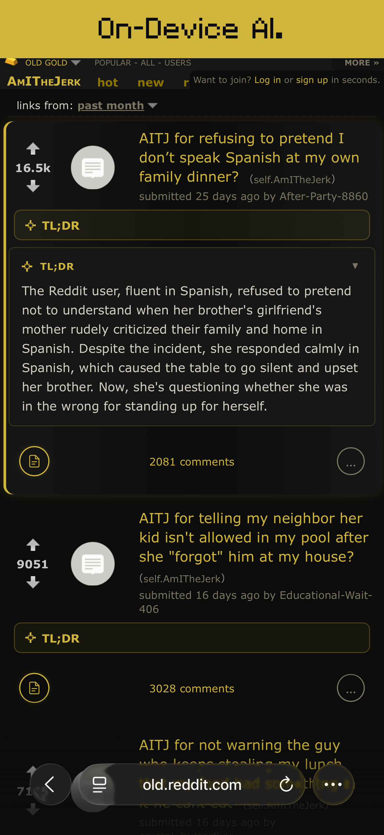 On-device AI summaries